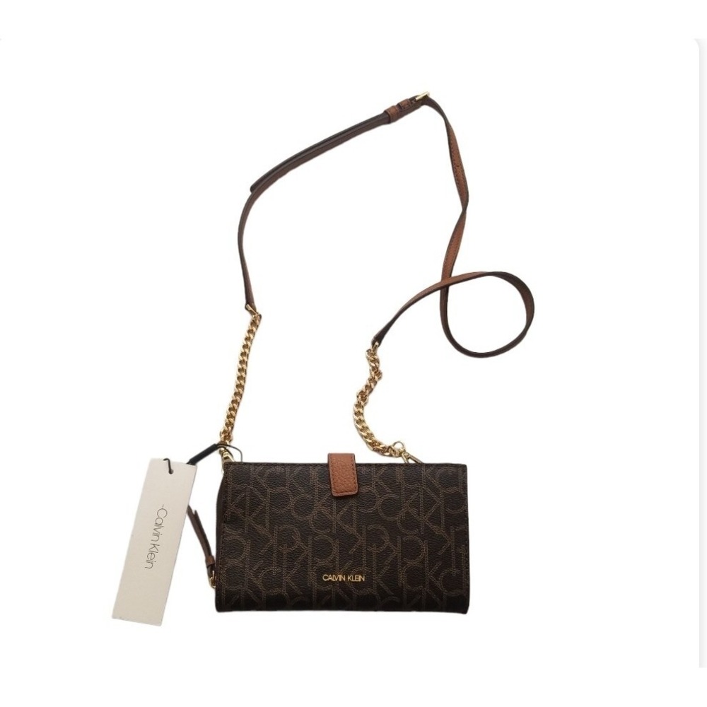 Calvin Klein Monogram Logo Zip Top Womens Swing Bag Size 7"x4"‎